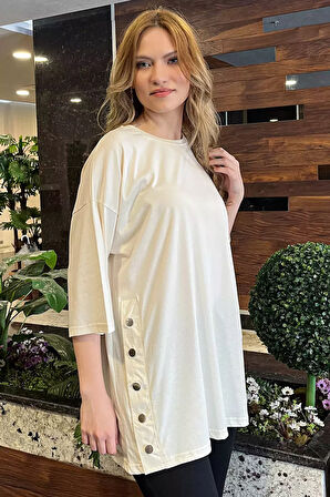 Yan Çıtçıtlı Oversize Tişört ( S-m-l-xl Uyumludur)