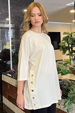 Yan Çıtçıtlı Oversize Tişört ( S-m-l-xl Uyumludur)