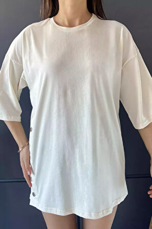 Yan Çıtçıtlı Oversize Tişört ( S-m-l-xl Uyumludur)