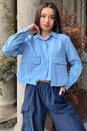 Cepli Salaş Crop Top Gömlek