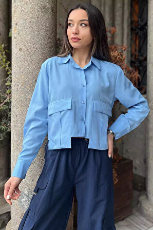 Cepli Salaş Crop Top Gömlek