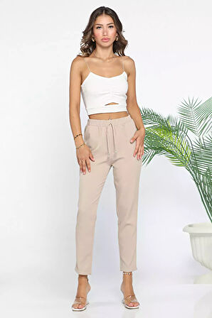 Bel Lastikli Slim Fit Kumaş Pantolon