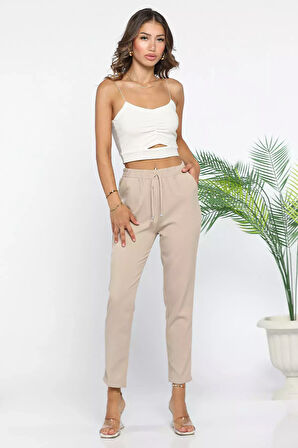 Bel Lastikli Slim Fit Kumaş Pantolon