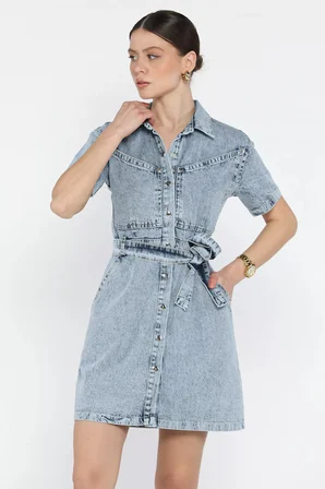 Asimetrik Cepli Jean Kot Elbise
