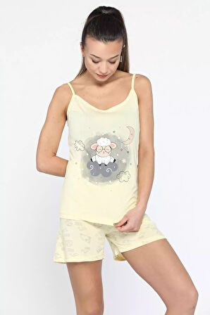 İp Askılı Kuzu Baskılı Pijama Takımı