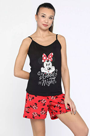 Minnie Mouse Baskılı İp Askılı Pijama Takımı