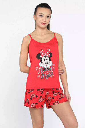 Minnie Mouse Baskılı İp Askılı Pijama Takımı
