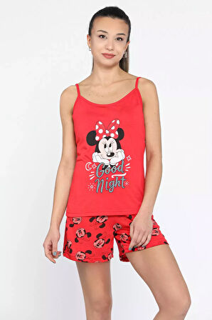 Minnie Mouse Baskılı İp Askılı Pijama Takımı