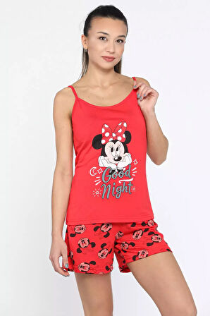 Minnie Mouse Baskılı İp Askılı Pijama Takımı