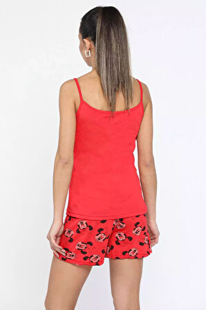 Minnie Mouse Baskılı İp Askılı Pijama Takımı
