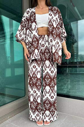 Desenli Kimono İkili Takım