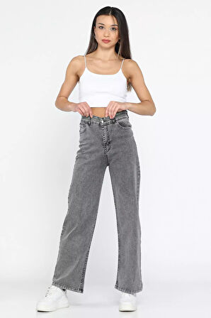 Yüksek Bel Likralı Kadın Palazzo Jean Kot Pantolon