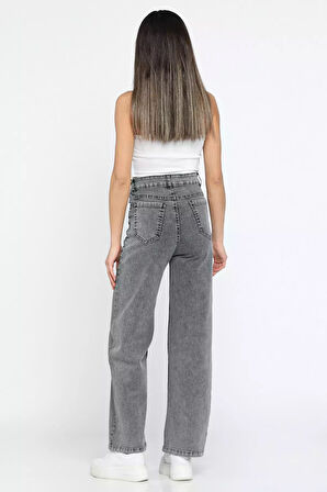 Yüksek Bel Likralı Kadın Palazzo Jean Kot Pantolon