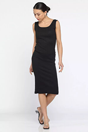 Kaşkorse Kare Yaka Askılı Elbise