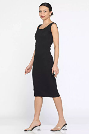 Kaşkorse Kare Yaka Askılı Elbise