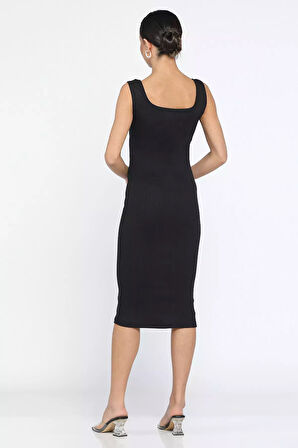 Kaşkorse Kare Yaka Askılı Elbise