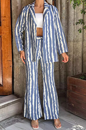 Zebra Desen Ceket Pantolon Kadın İkili Takım