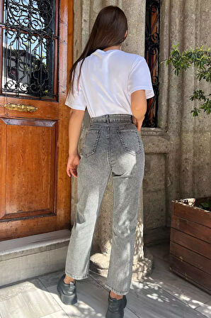 Paça Yırtmaçlı Likralı Kadın Jean Kot Pantolon