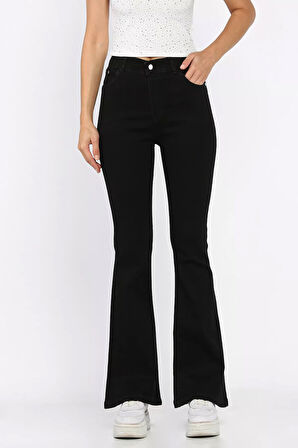 Yüksek Bel İspanyol Paça Likralı Kadın Kot Jean Pantolon