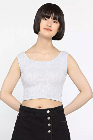 Kalın Askılı Likralı Kadın Kaşkorse Crop Tops Bluz