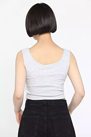 Kalın Askılı Likralı Kadın Kaşkorse Crop Tops Bluz