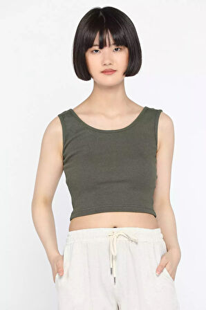 Kalın Askılı Likralı Kadın Kaşkorse Crop Tops Bluz