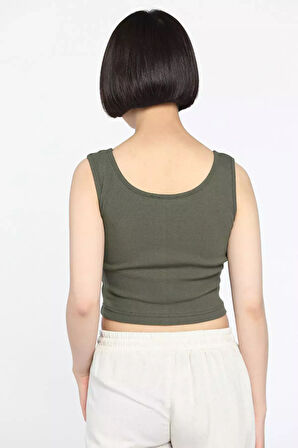 Kalın Askılı Likralı Kadın Kaşkorse Crop Tops Bluz