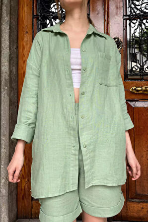 Cepli Salaş Gömlek Şort Kadın İkili Takım