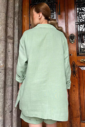 Cepli Salaş Gömlek Şort Kadın İkili Takım