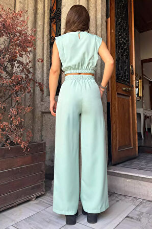 Kadın Crop Bluz Pantolon İkili Takım
