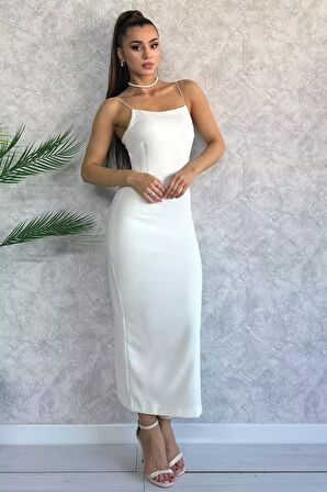 Lastik Askılı Yırtmaç Detaylı Kadın Elbise