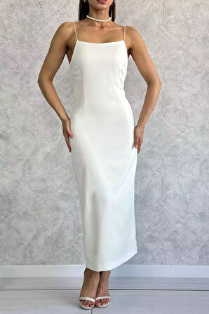 Lastik Askılı Yırtmaç Detaylı Kadın Elbise