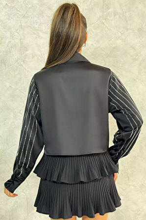 Çift Cepli Taşlı Kadın Saten Gömlek