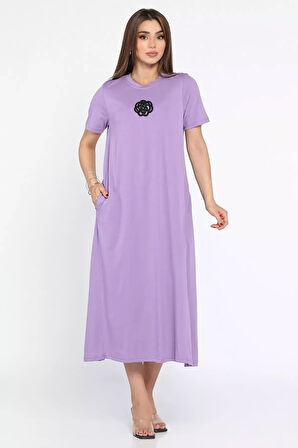 Gül Nakışlı Cepli Elbise