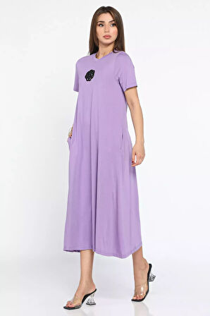 Gül Nakışlı Cepli Elbise