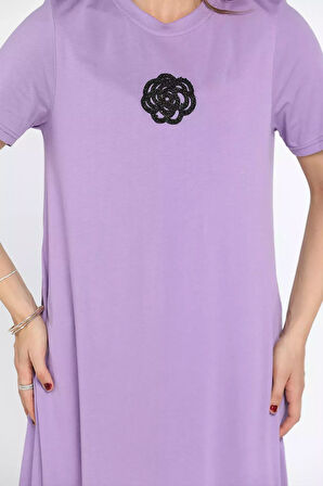 Gül Nakışlı Cepli Elbise