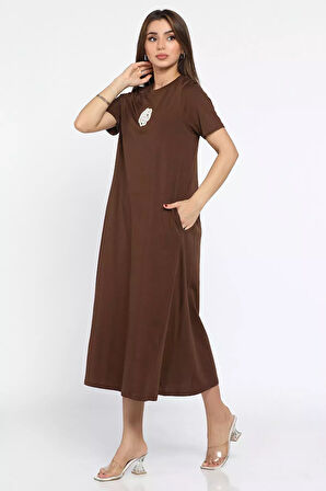 Gül Nakışlı Cepli Elbise