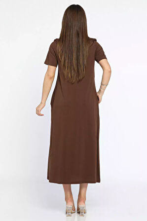 Gül Nakışlı Cepli Elbise