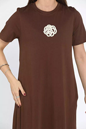 Gül Nakışlı Cepli Elbise