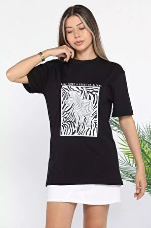 Zebra Baskılı Kadın Tişört