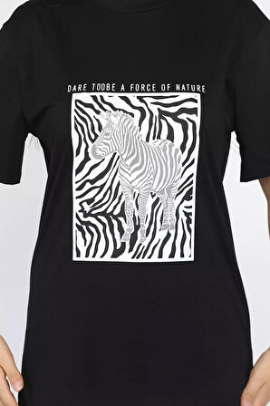 Zebra Baskılı Kadın Tişört