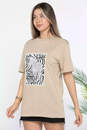 Zebra Baskılı Kadın Tişört
