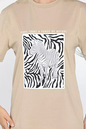 Zebra Baskılı Kadın Tişört