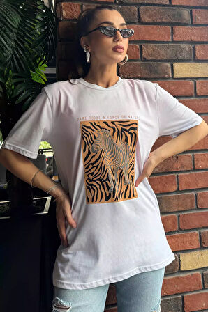 Zebra Baskılı Kadın Tişört