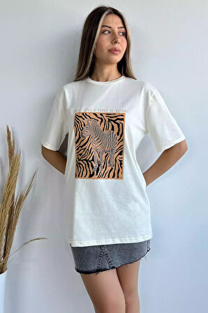 Zebra Baskılı Kadın Tişört