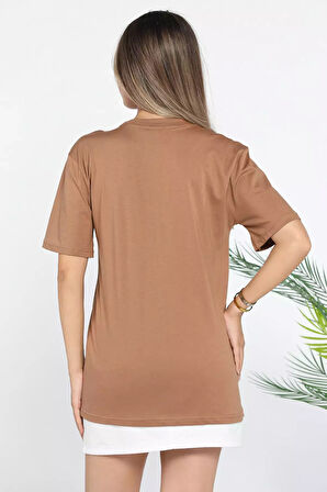 Bisiklet Yaka Baskılı Kadın Tişört