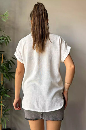 Kol Ucu Katlamalı Kadın Gömlek