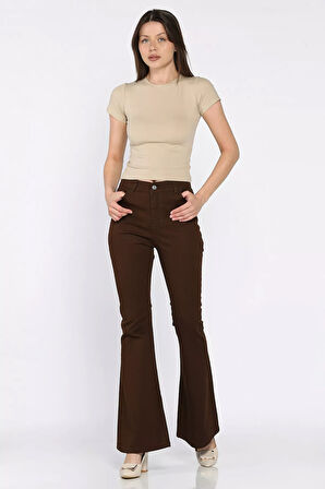 İspanyol Paça Likralı Kadın Gabardin Pantolon