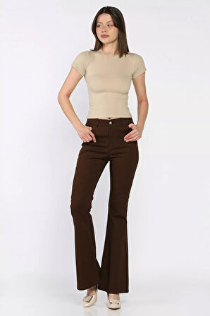 İspanyol Paça Likralı Kadın Gabardin Pantolon