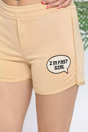 Bel Bağlamalı Baskılı Kadın Şort